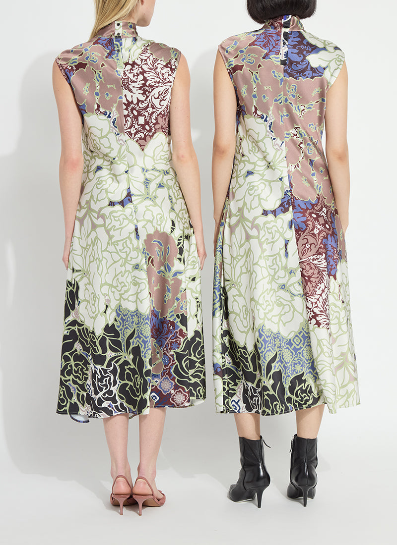 Lysse Flora Mock Neck Bias Cut Midi Dress Antique Garden