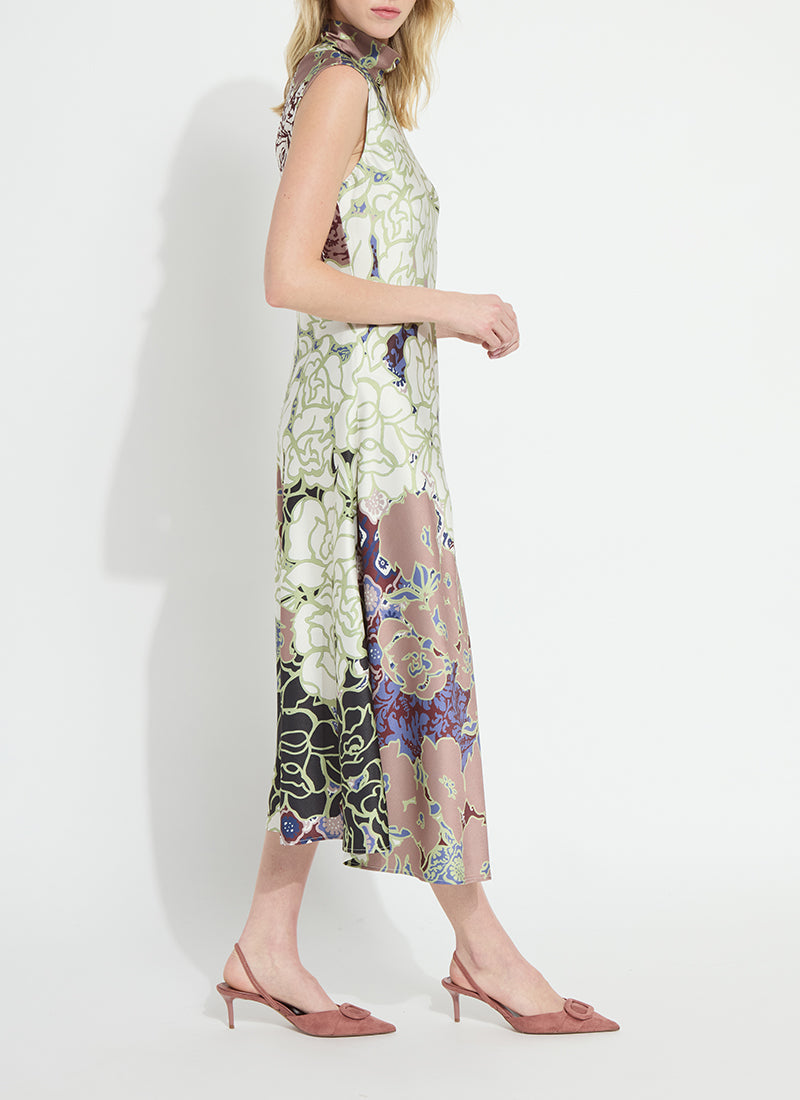 Lysse Flora Mock Neck Bias Cut Midi Dress Antique Garden