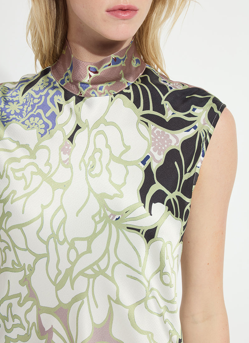 Lysse Flora Mock Neck Bias Cut Midi Dress Antique Garden