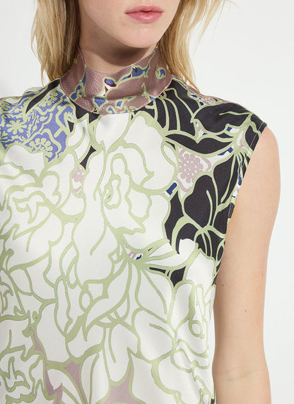 Lysse Flora Mock Neck Bias Cut Midi Dress Antique Garden