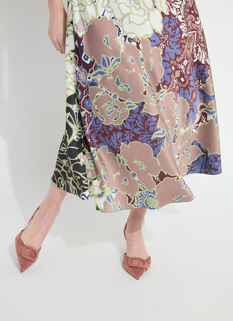 Lysse Flora Mock Neck Bias Cut Midi Dress Antique Garden