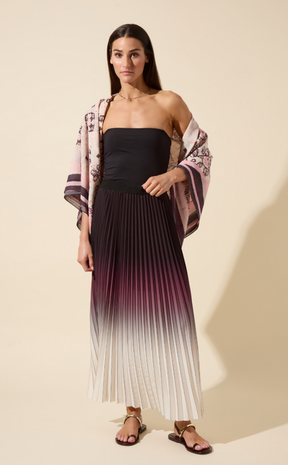 Lysse Fortunata Packable Pleated Chiffon Midi Skirt Red Sangria