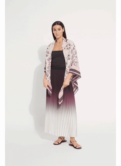 Lysse Fortunata Packable Pleated Chiffon Midi Skirt Red Sangria