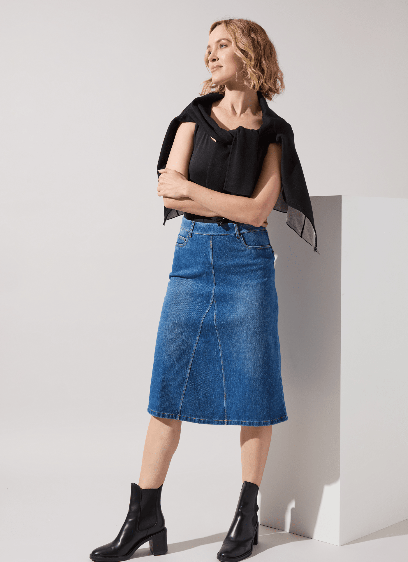 Lysse Bella Denim Skirt (28" Inseam) Mid Wash