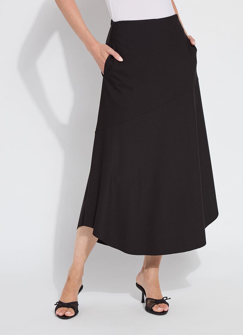 Lysse Drapey Ponte A-Line Midi Skirt Black