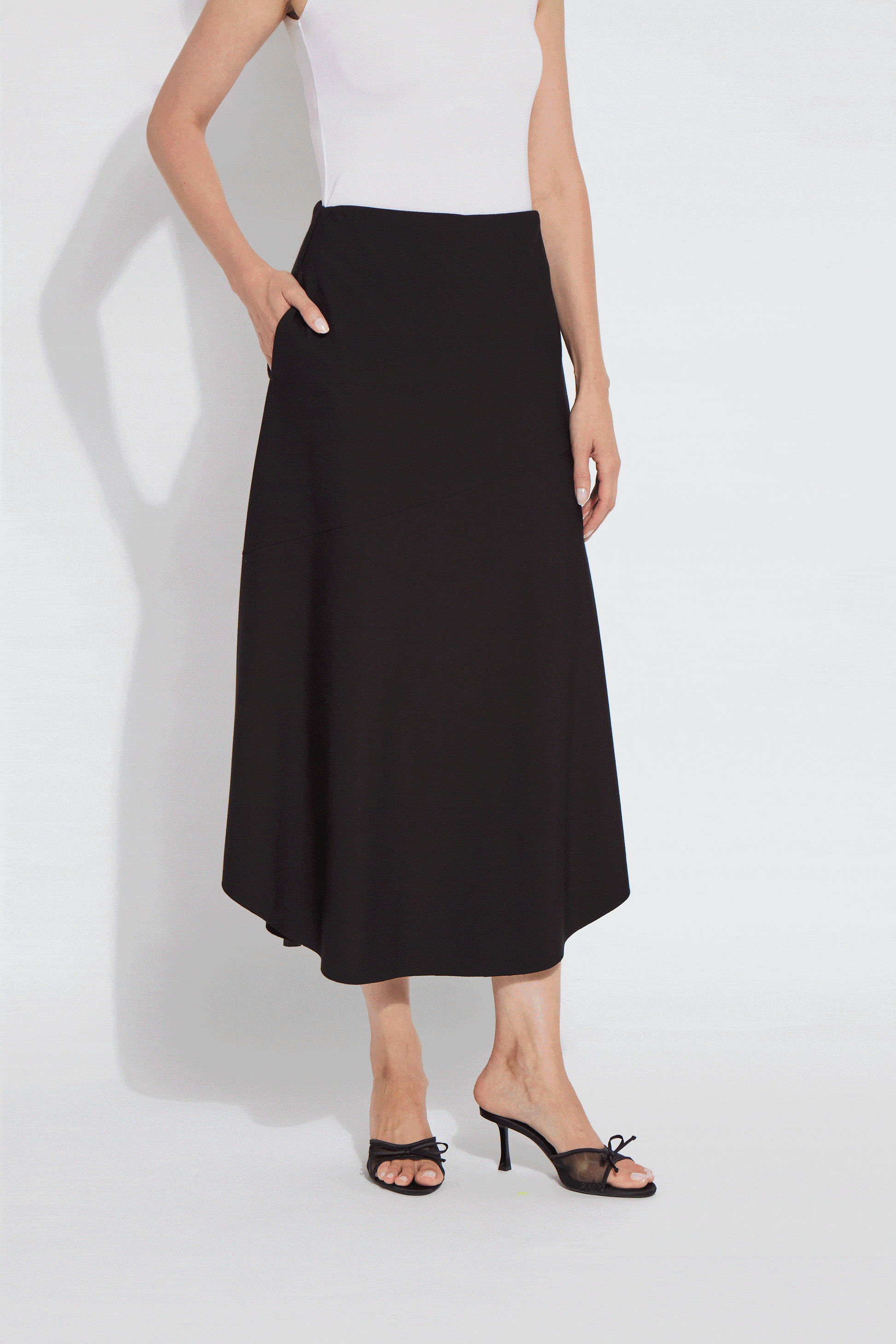 Lysse Drapey Ponte A-Line Midi Skirt Black