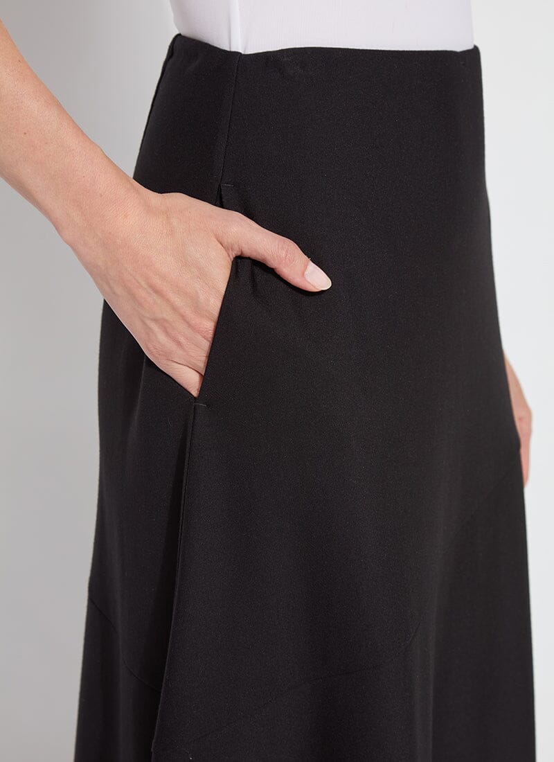 Lysse Drapey Ponte A-Line Midi Skirt Black