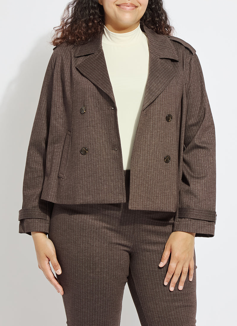 Lysse Thora Ponte Double-Breasted Crop Trench Hairline Stripe