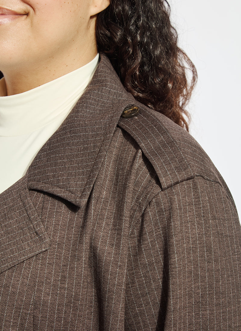 Lysse Thora Ponte Double-Breasted Crop Trench Hairline Stripe