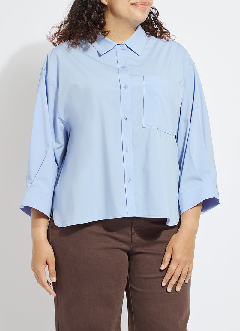 Lysse Enid Oversized Cropped Shirt Curvy Forget Me Not Blue