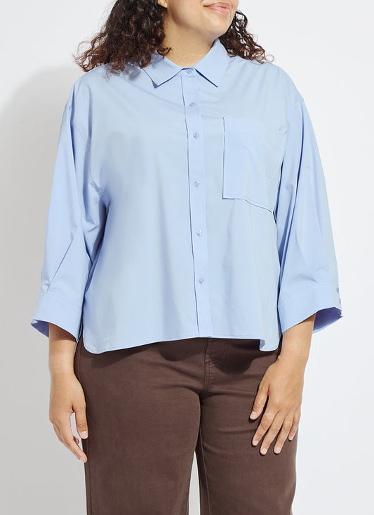 Lysse Enid Oversized Cropped Shirt Curvy Forget Me Not Blue