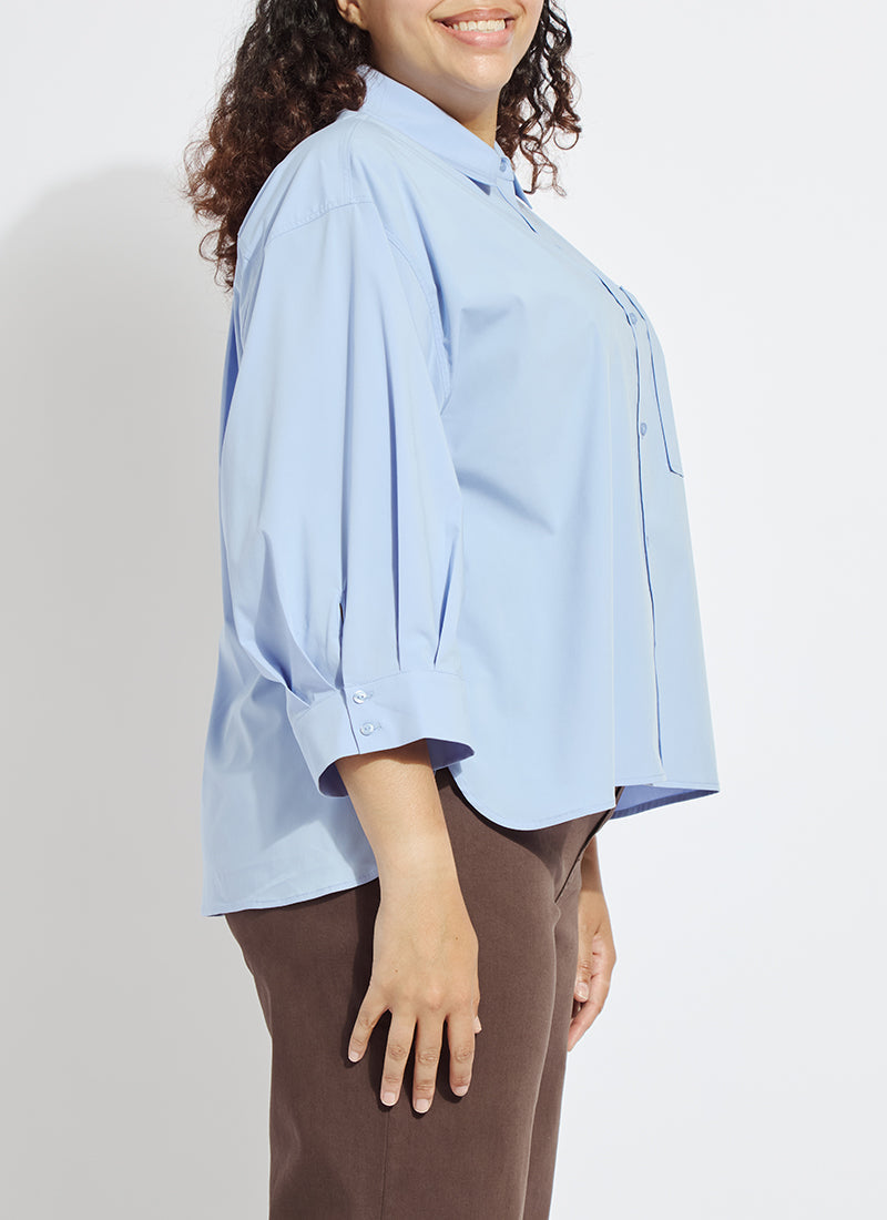 Lysse Enid Oversized Cropped Shirt Curvy Forget Me Not Blue