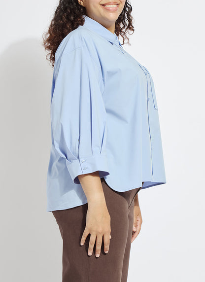 Lysse Enid Oversized Cropped Shirt Curvy Forget Me Not Blue