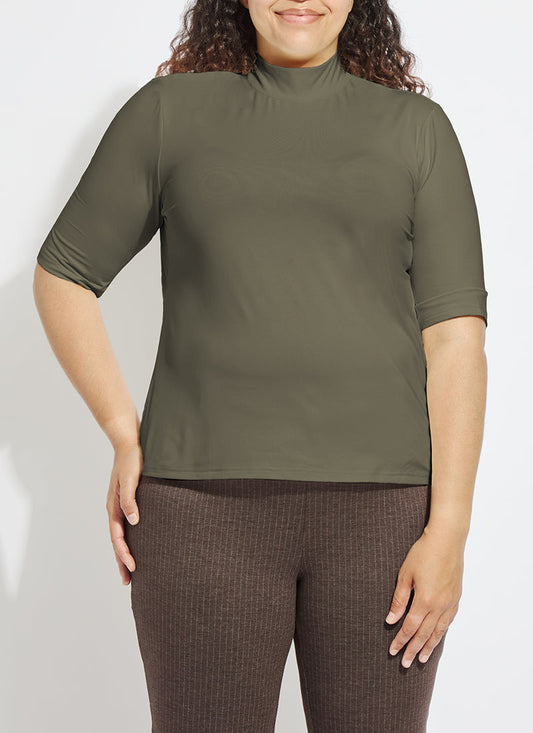 Lysse Clara Mockneck Elbow Sleeve Top Curvy Mosswood