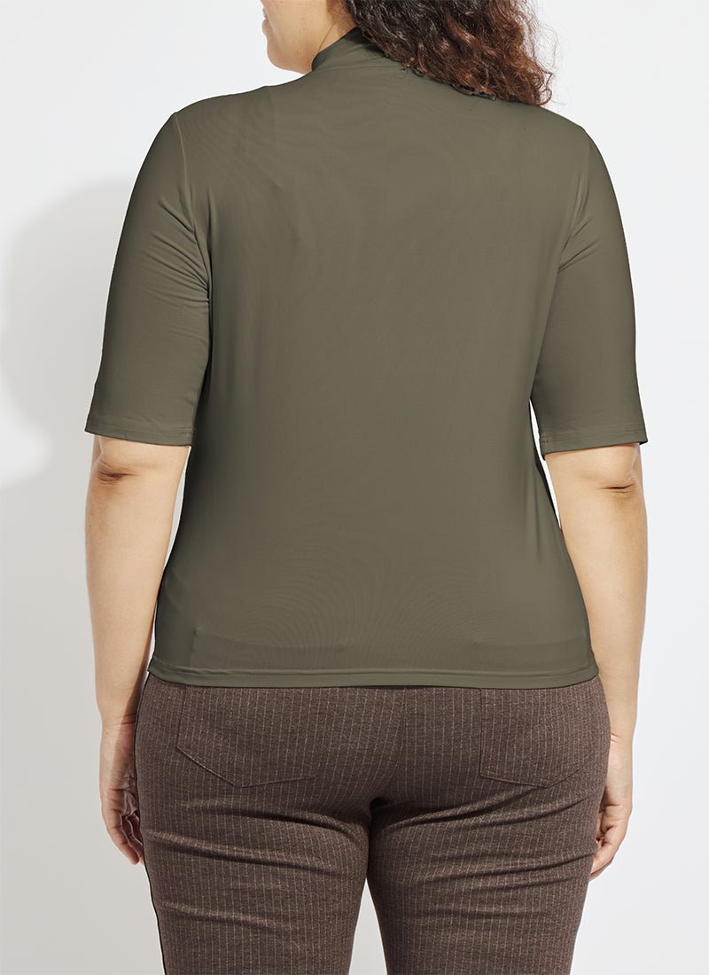 Lysse Clara Mockneck Elbow Sleeve Top Curvy Mosswood