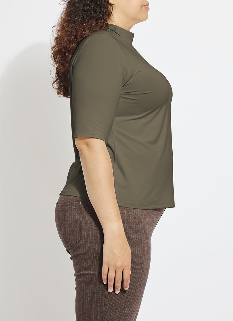 Lysse Clara Mockneck Elbow Sleeve Top Curvy Mosswood