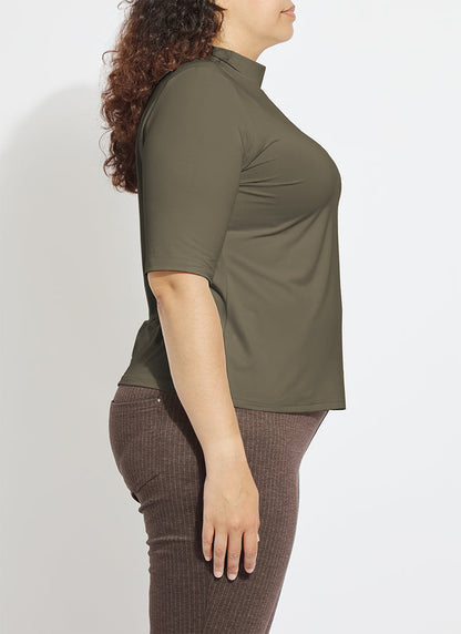 Lysse Clara Mockneck Elbow Sleeve Top Curvy Mosswood