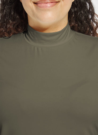 Lysse Clara Mockneck Elbow Sleeve Top Curvy Mosswood