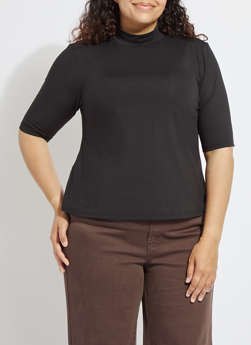 Lysse Clara Mockneck Elbow Sleeve Top Curvy Mosswood