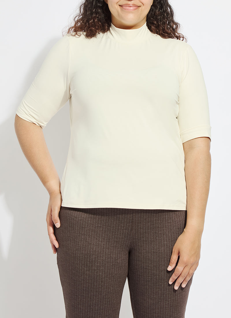 Lysse Clara Mockneck Elbow Sleeve Top Curvy Mosswood
