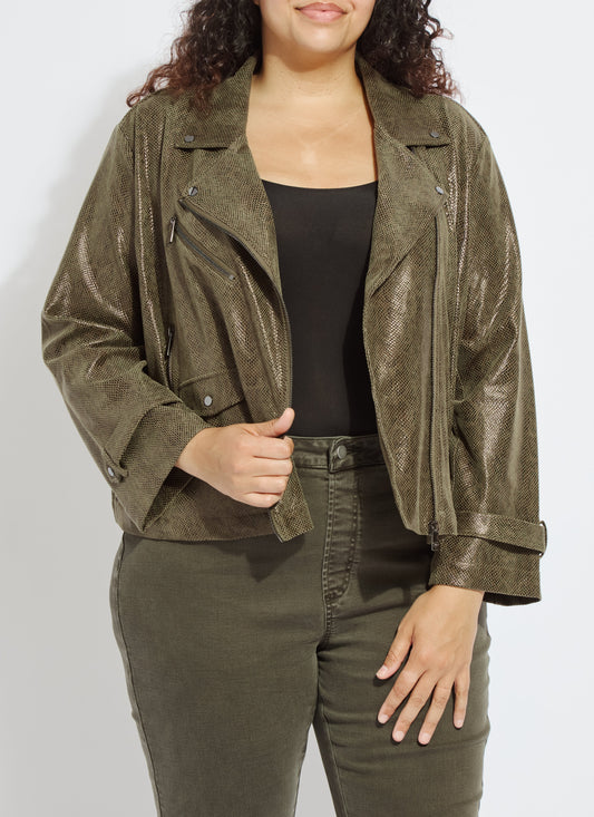 Lysse Emory Vegan Suede Moto Jacket Curvy Woodland Snake