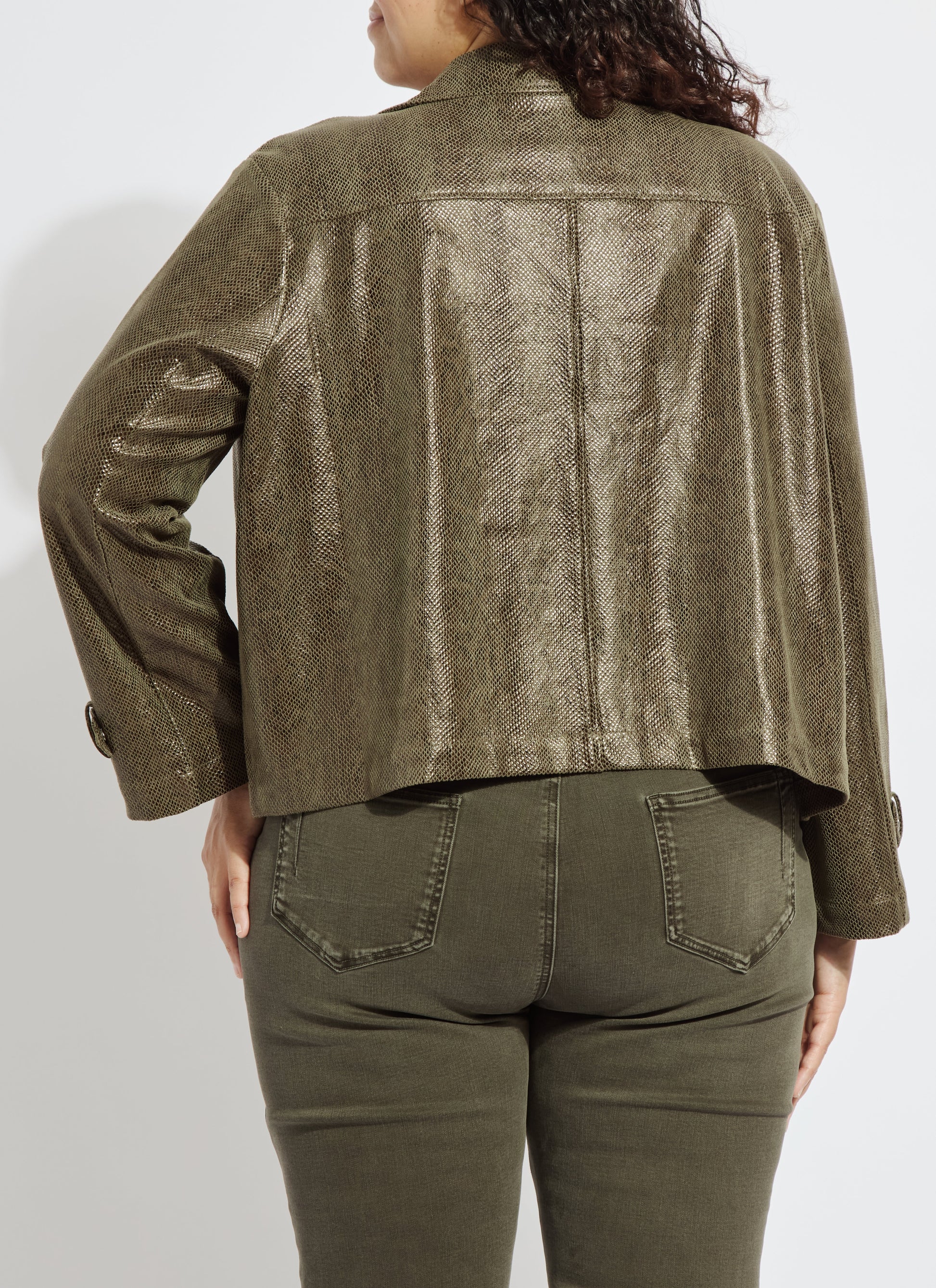 Lysse Emory Vegan Suede Moto Jacket Curvy Woodland Snake