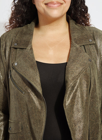 Lysse Emory Vegan Suede Moto Jacket Curvy Woodland Snake