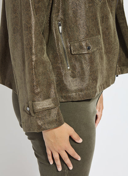 Lysse Emory Vegan Suede Moto Jacket Curvy Woodland Snake