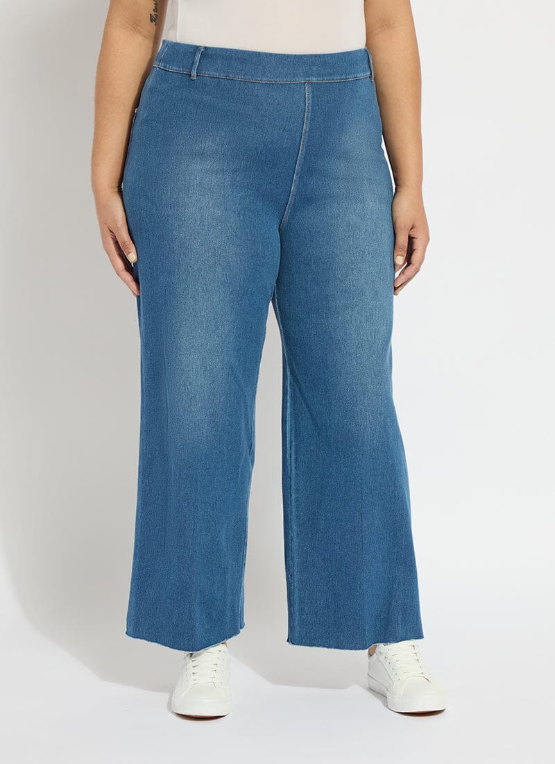 Lysse Erin Hi Waist Wide Leg Denim Curvy Antique Wash Smoked Green