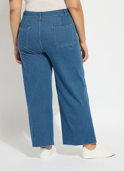 Lysse Erin Hi Waist Wide Leg Denim Curvy Antique Wash Smoked Green