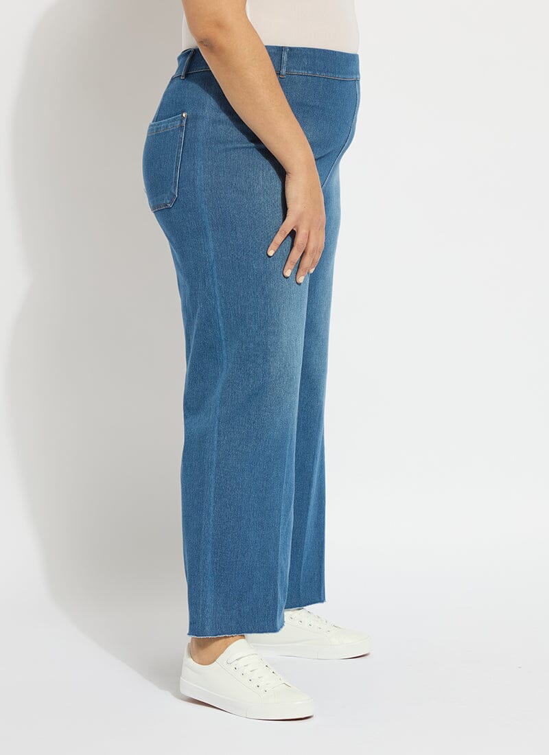 Lysse Erin Hi Waist Wide Leg Denim Curvy Antique Wash Smoked Green
