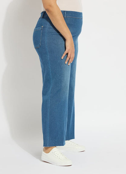 Lysse Erin Hi Waist Wide Leg Denim Curvy Antique Wash Smoked Green