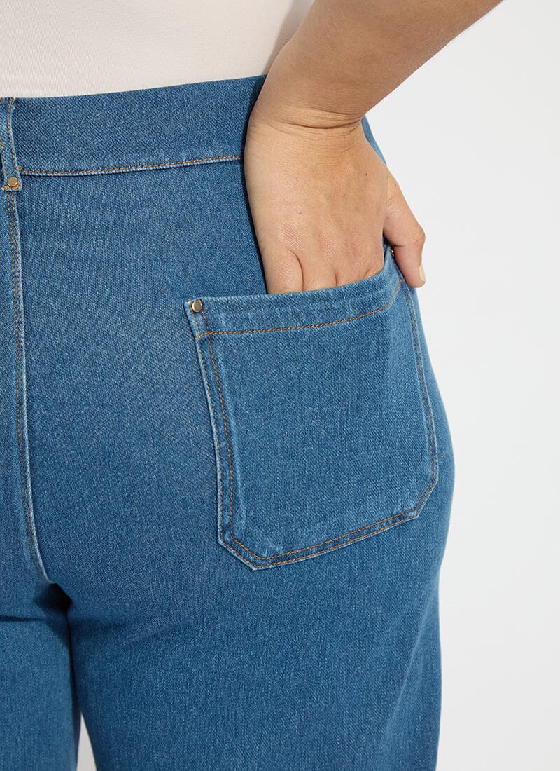 Lysse Erin Hi Waist Wide Leg Denim Curvy Antique Wash Smoked Green