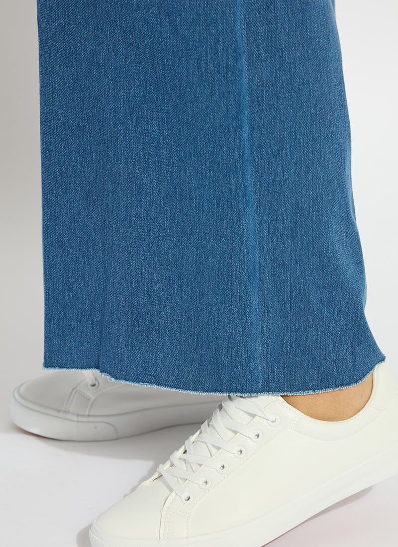 Lysse Erin Hi Waist Wide Leg Denim Curvy Antique Wash Smoked Green