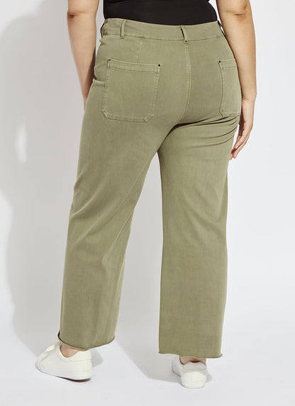 Lysse Erin Hi Waist Wide Leg Denim Curvy Antique Wash Smoked Green