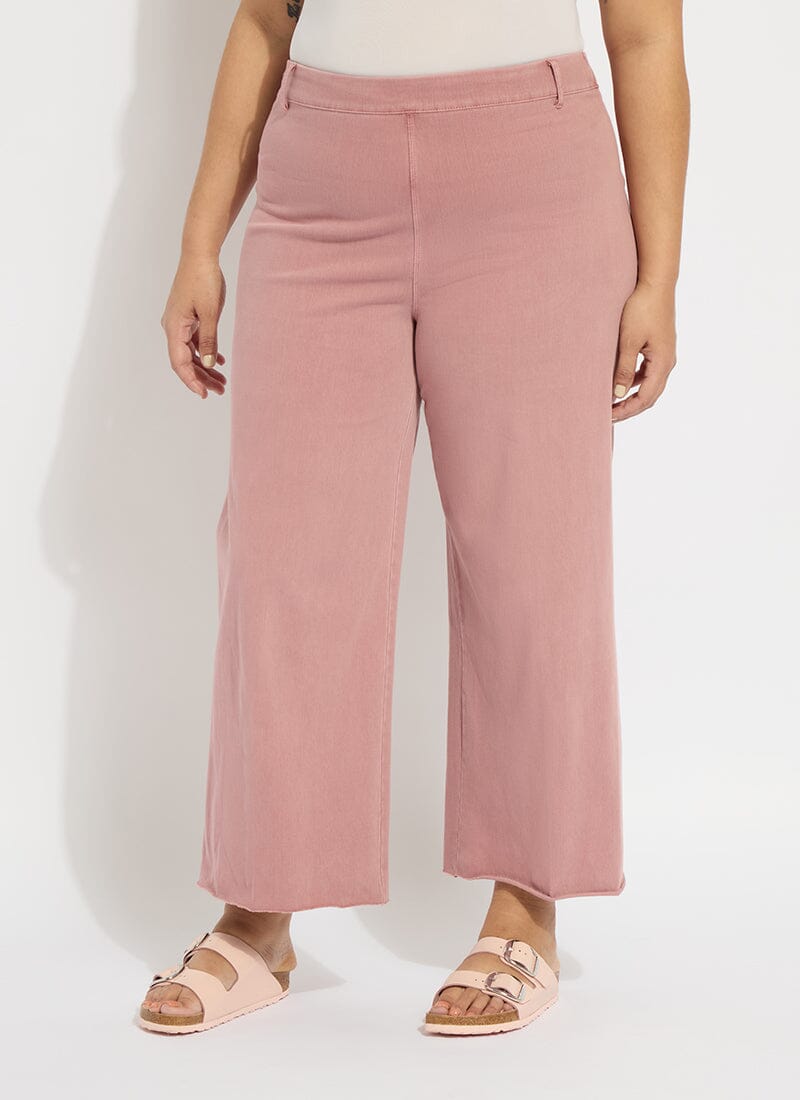 Lysse Erin Hi Waist Wide Leg Denim Curvy Antique Wash Smoked Green