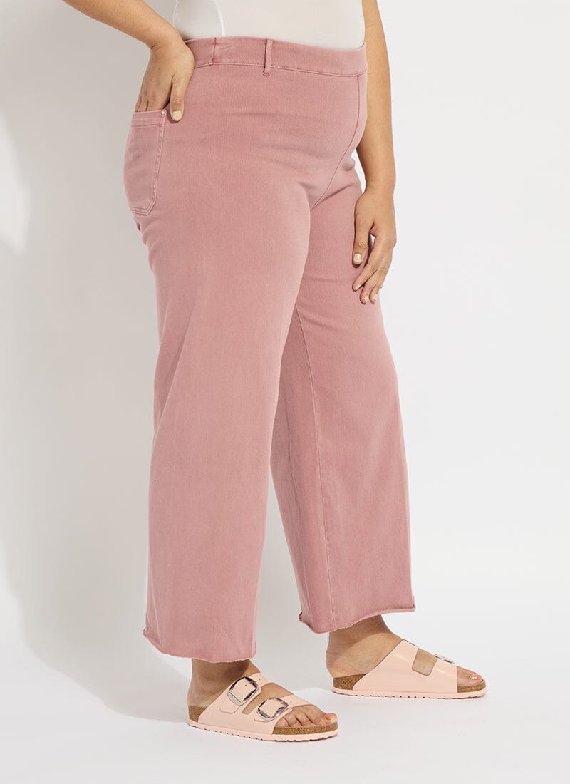 Lysse Erin Hi Waist Wide Leg Denim Curvy Antique Wash Smoked Green