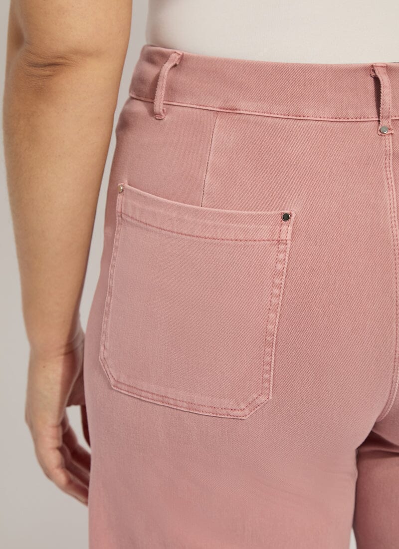 Lysse Erin Hi Waist Wide Leg Denim Curvy Antique Wash Smoked Green