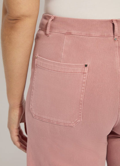 Lysse Erin Hi Waist Wide Leg Denim Curvy Antique Wash Smoked Green