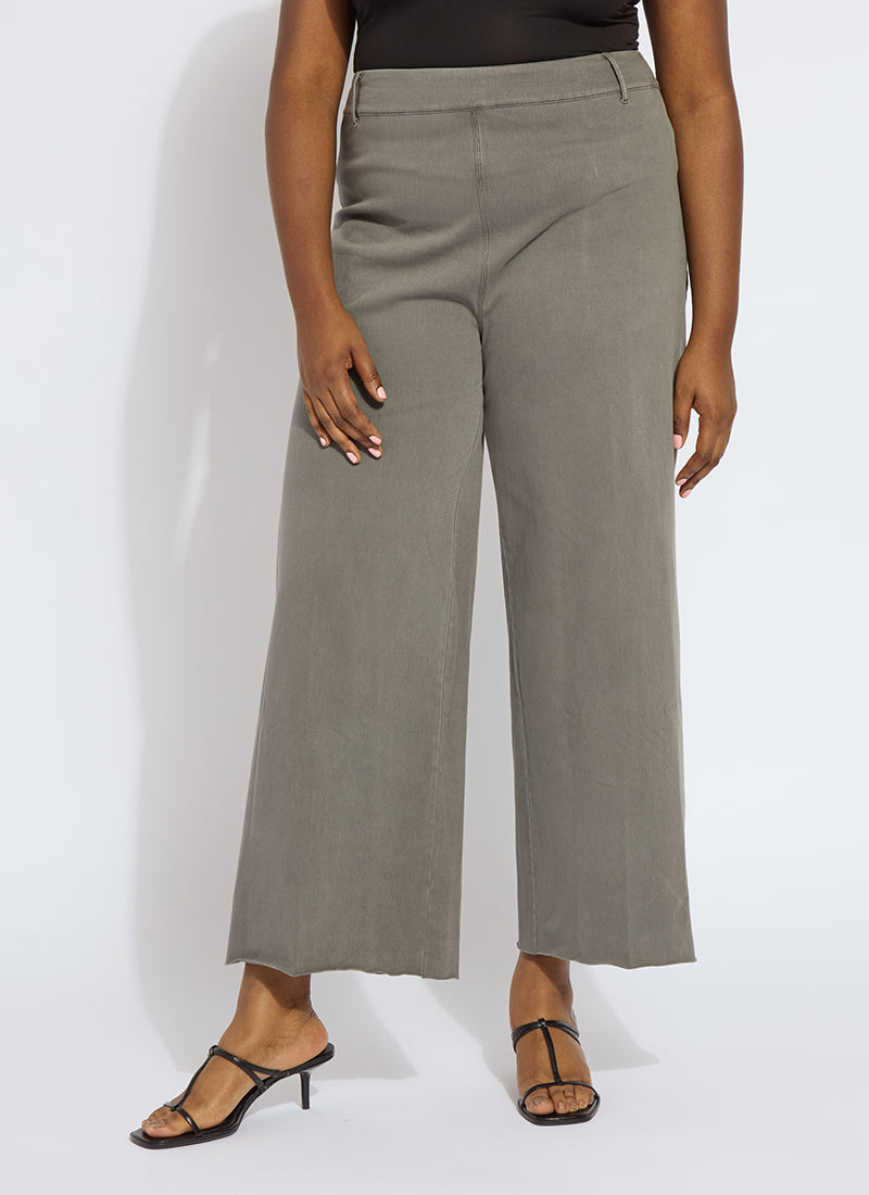 Lysse Erin Hi Waist Wide Leg Denim Curvy Antique Wash Smoked Green