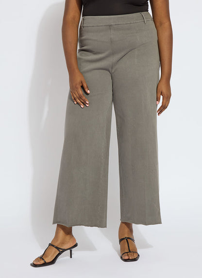 Lysse Erin Hi Waist Wide Leg Denim Curvy Antique Wash Smoked Green