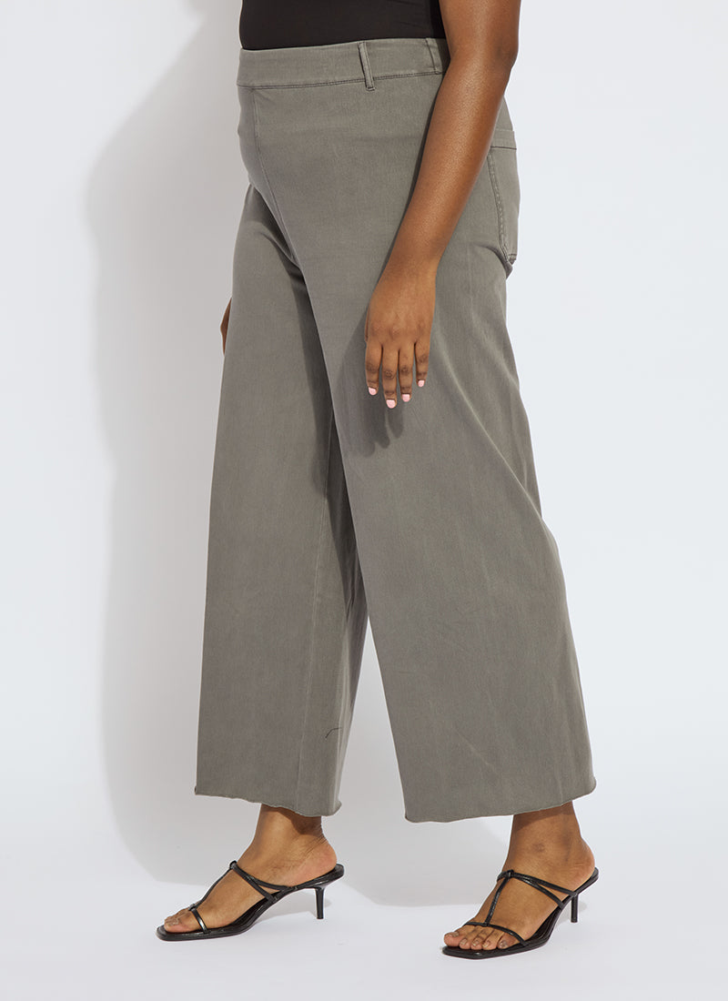 Lysse Erin Hi Waist Wide Leg Denim Curvy Antique Wash Smoked Green