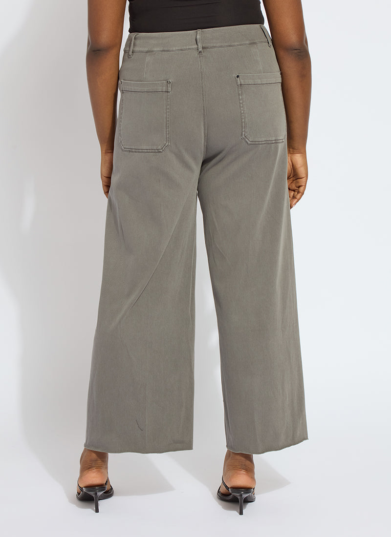 Lysse Erin Hi Waist Wide Leg Denim Curvy Antique Wash Smoked Green
