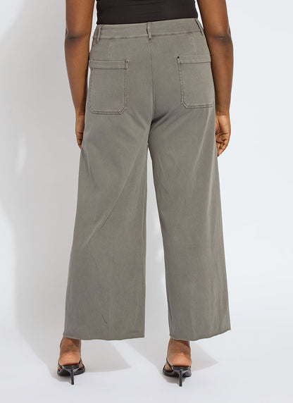 Lysse Erin Hi Waist Wide Leg Denim Curvy Antique Wash Smoked Green