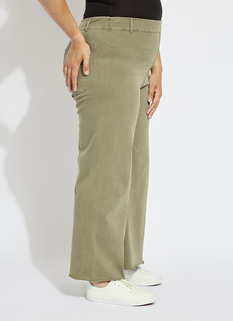 Lysse Erin Hi Waist Wide Leg Denim Curvy Antique Wash Smoked Green