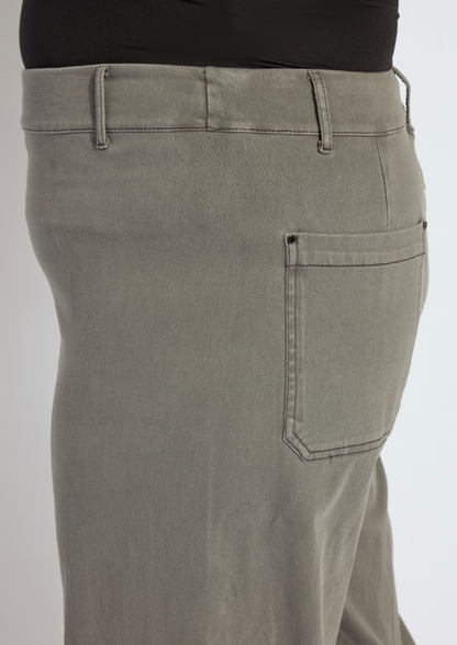 Lysse Erin Hi Waist Wide Leg Denim Curvy Antique Wash Smoked Green