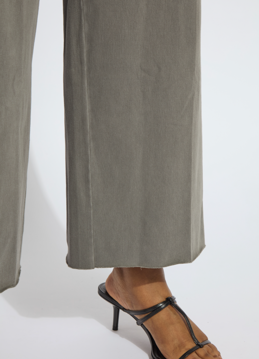 Lysse Erin Hi Waist Wide Leg Denim Curvy Antique Wash Smoked Green