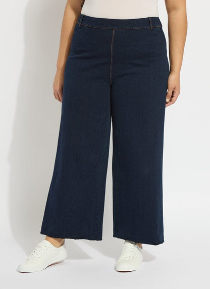 Lysse Erin Hi Waist Wide Leg Denim Curvy Antique Wash Smoked Green