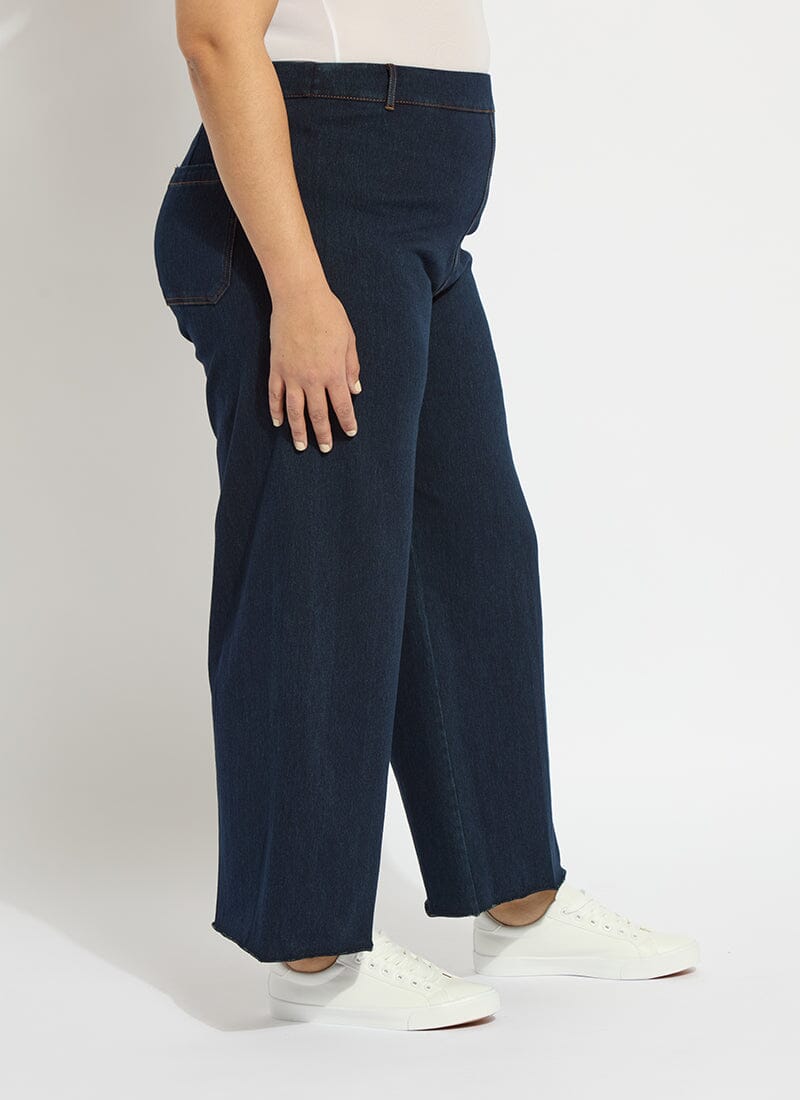 Lysse Erin Hi Waist Wide Leg Denim Curvy Antique Wash Smoked Green