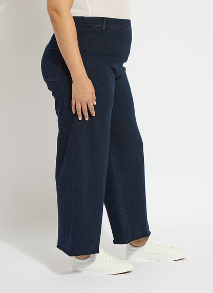 Lysse Erin Hi Waist Wide Leg Denim Curvy Antique Wash Smoked Green